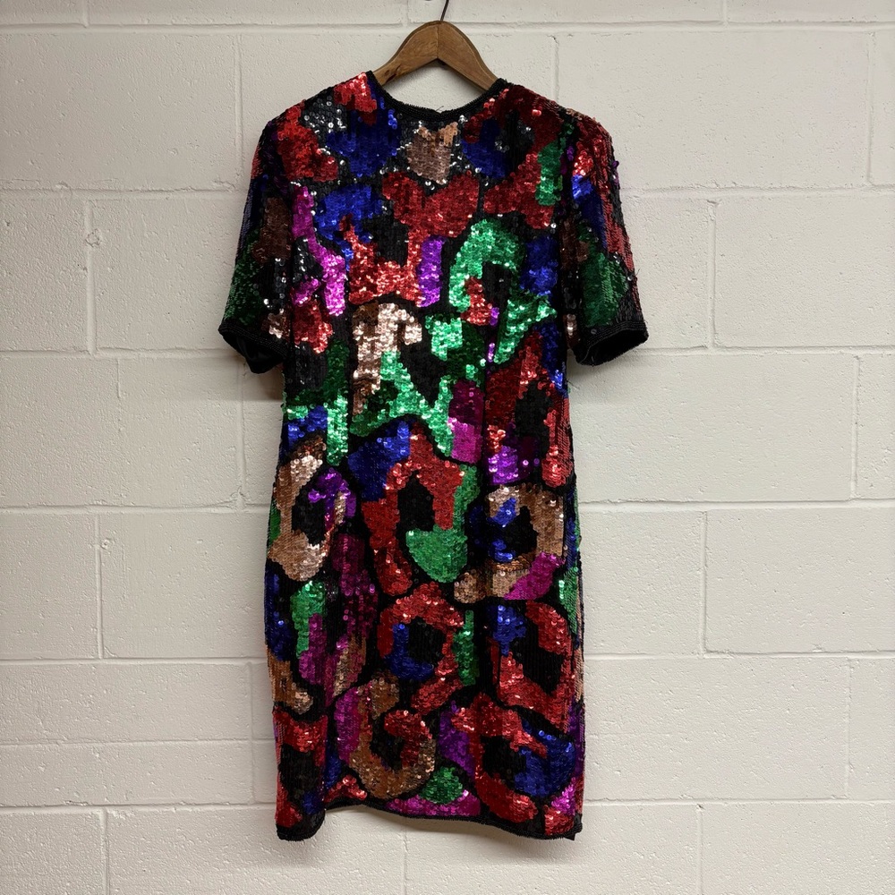 Vintage 80’s Colourful Beaded Sequin Silk Gown, 80’s NYE dress